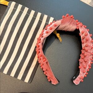 Lele Sadoughi coral Pink Velvet Beaded Headband